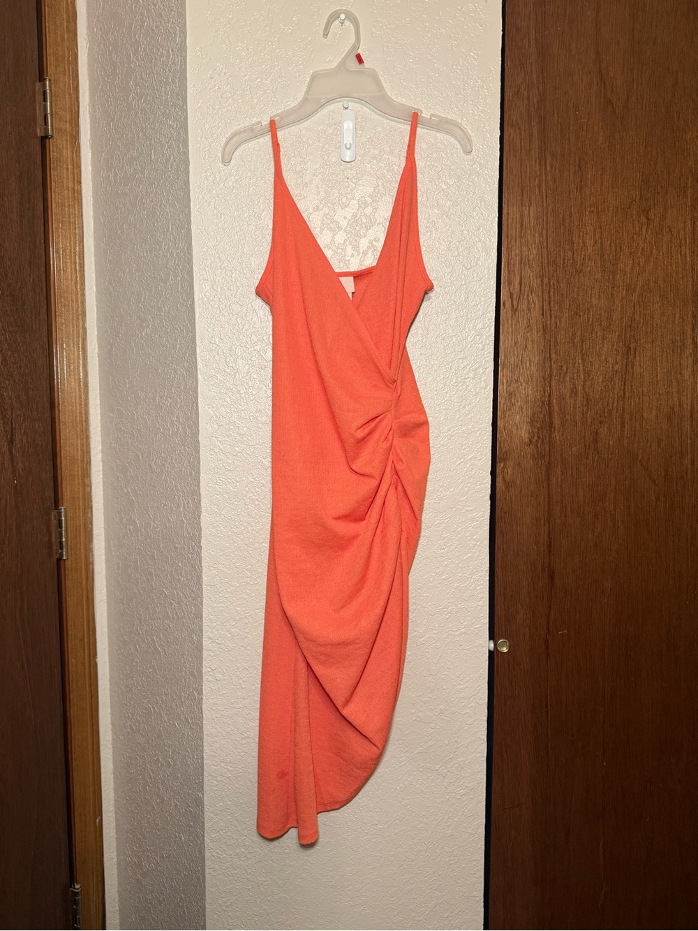 H&M Coral Asymmetrical Draped Spaghetti Strap Dress
